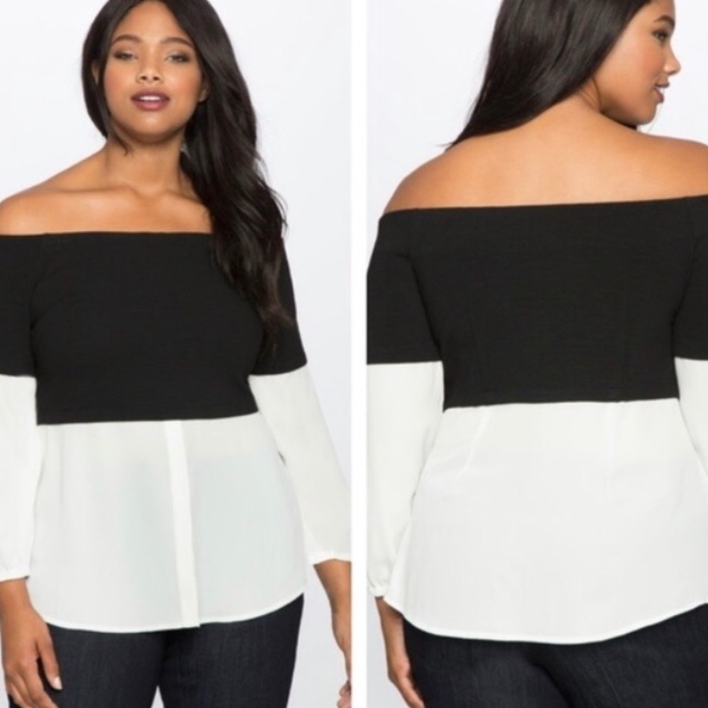 Eloquii Off Shoulder Black Contrast Top